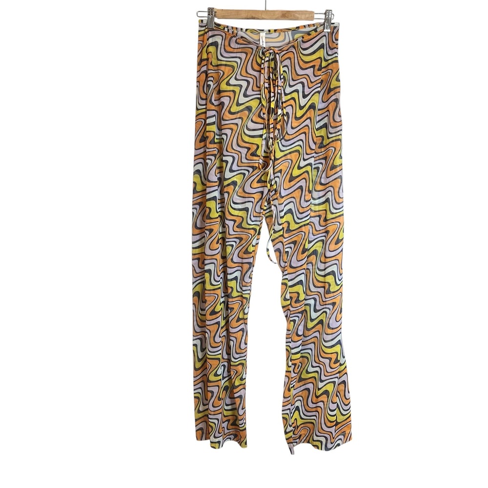 Adam Selman Sport Mesh Psychedelic Swirl Print Pants Orange Yellow Purple